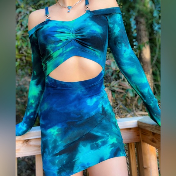 TMV the modern vagabond bamboo blue tie dye rebel mini dress - Picture 2 of 4